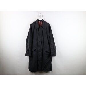Vintage 50s 60s Streetwear Mens 42L Distressed Trench Coat Rain Jacket Black USA